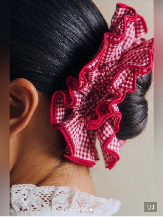 Sezane Accessories - Sezane Red Gingham Hair Scrunchie - Ruffle Detail NWB